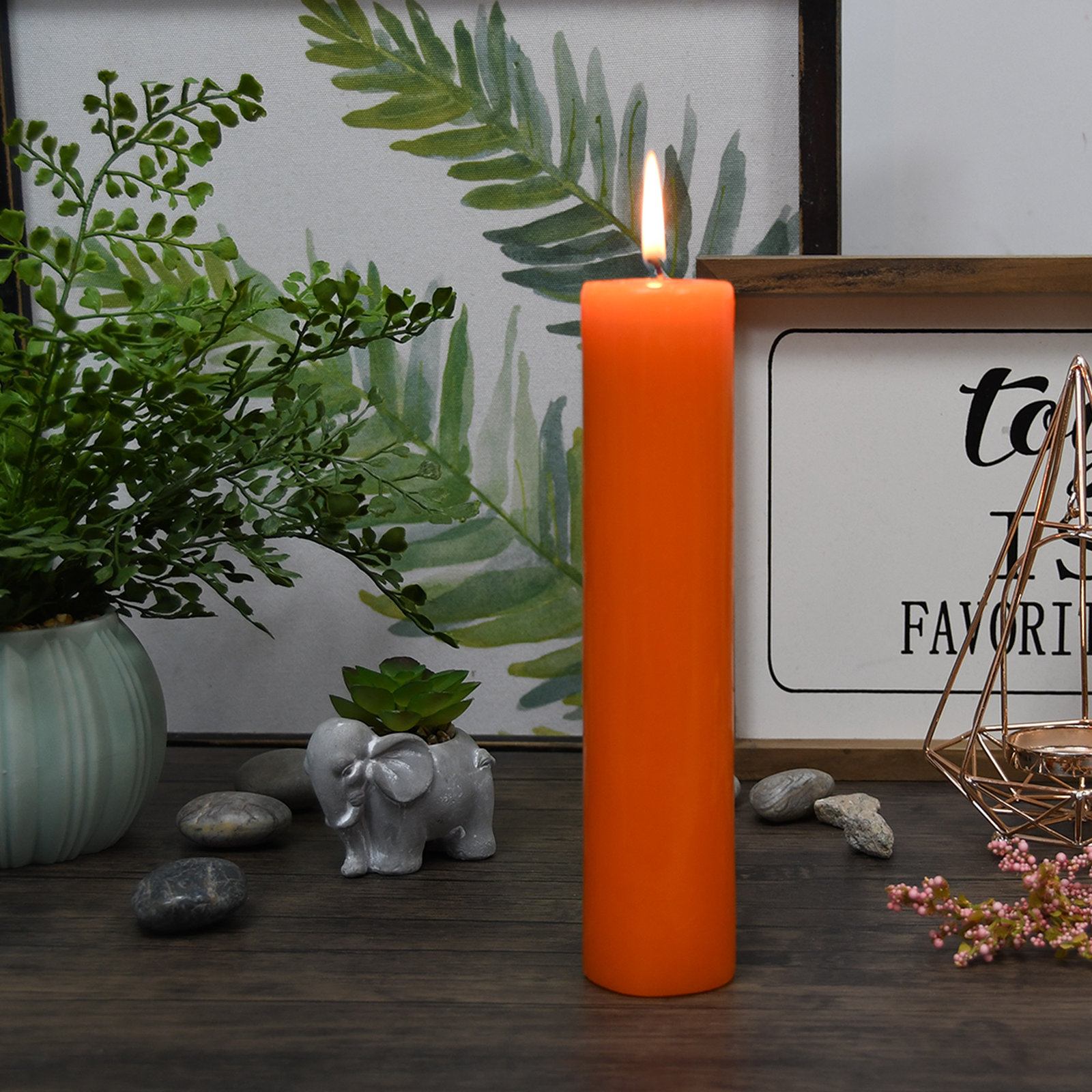 Oliva Unscented Pillar Candle, 1, 9" H x 2" W x 2" D, Orange