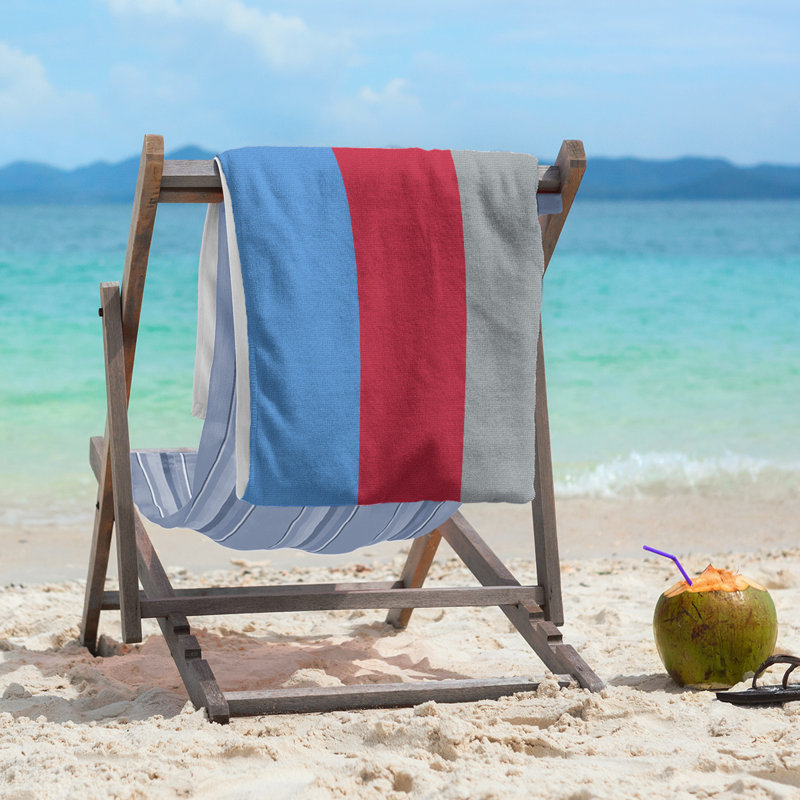 Cotton Blend Beach Towel, Navy Blue/Gray/Red