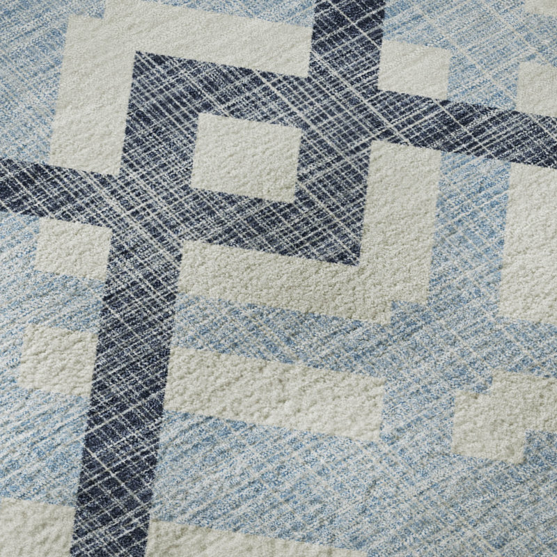 Premium Machine Washable Mayfield AMF616 Geometric Rug, Sky, 2'3" x 7'6" Runner