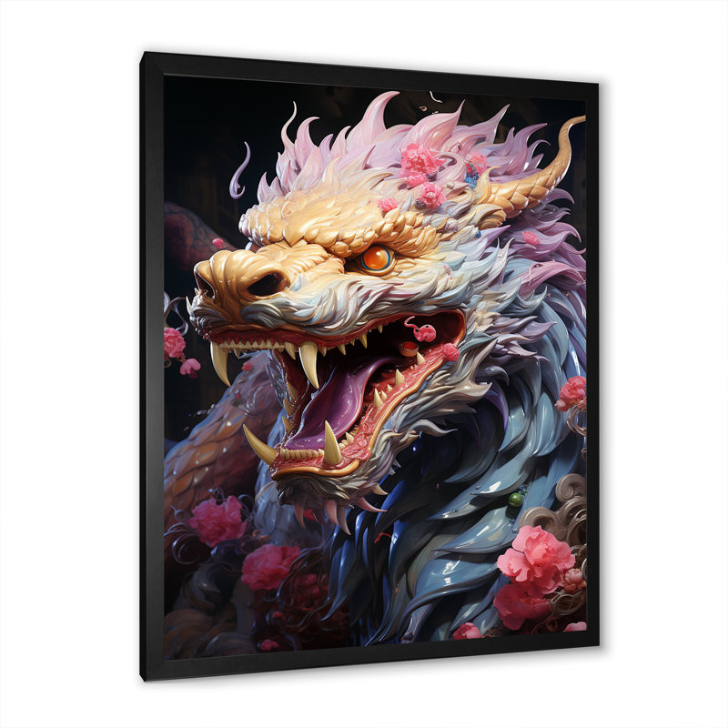 China Dragon Dance 1 - Art mural chinois, Cadre simple noir, H 32 po x l 16 po x P 1 po