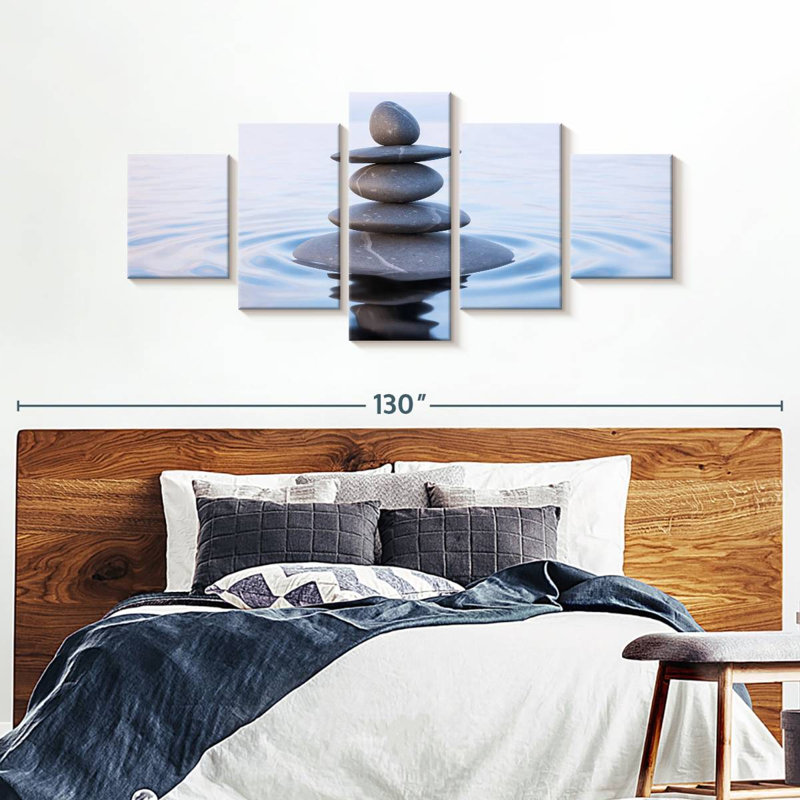 " Zen Stone Balance " 5 Piece Art Set, 42" H x 92" W x 1.25" D