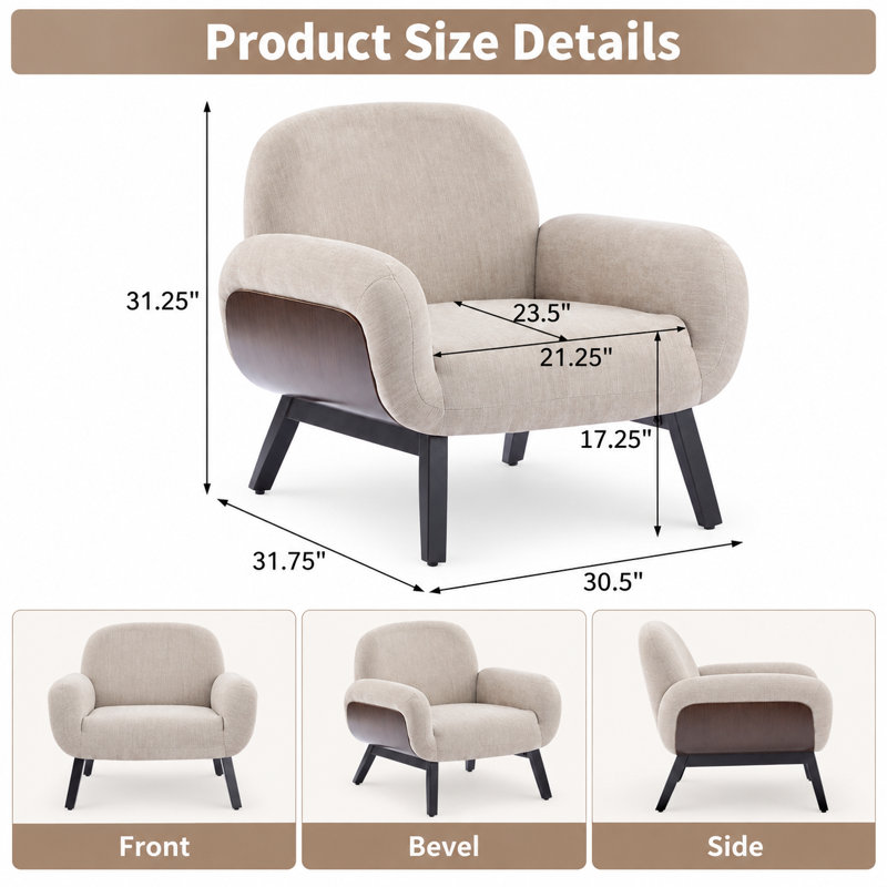 Fauteuil ergonomique avec coussin moelleux et dossier enveloppant, structure robuste en bois et en fer, siège rembourré confortable