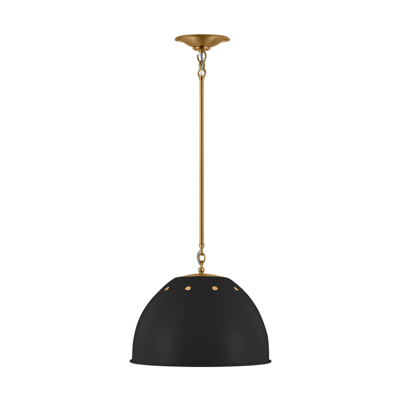 1 - Light Gold Dome Pendant, Midnight Black, 13.25" H x 15.38" W x 15.38" D