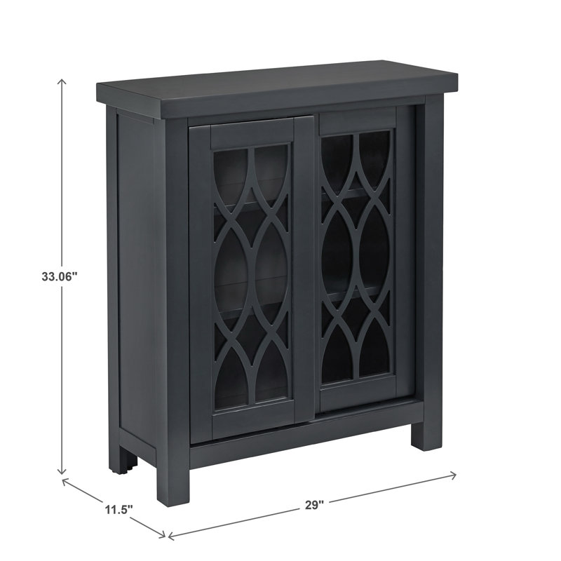 Mira Geometric Glass Door Storage Cabinet With Adjustable Shelves, Navy Blue