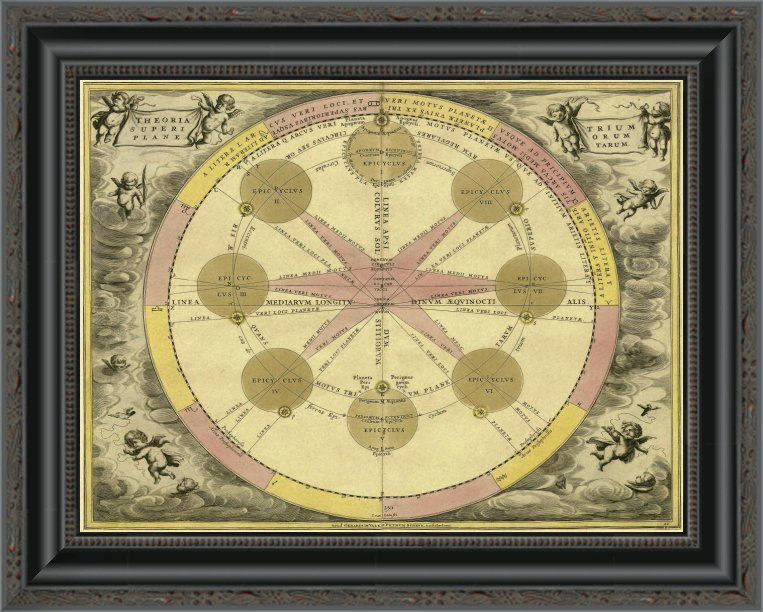 « maps of the célestes : theoria trium », reproduction encadrée, H 12 po x l 16 po x P 1,5 po