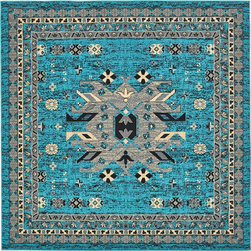 Tapis turquoise Adonnis, Carré 8 pi