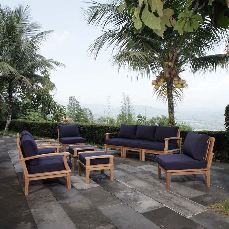 Ensemble de patio extérieur 9 pièces Modway Pier, Bleu marine