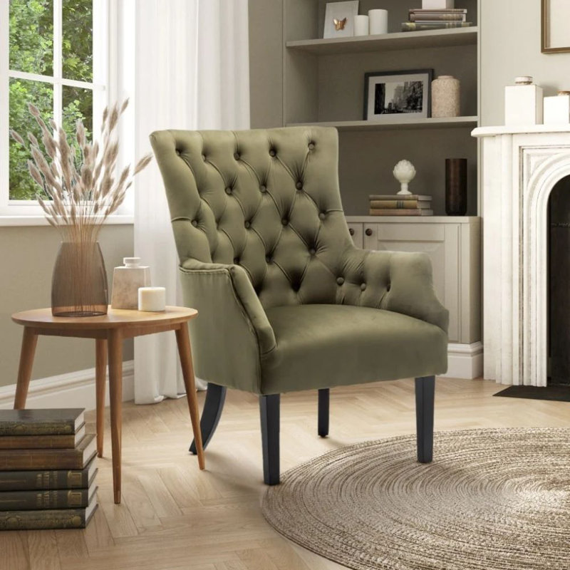 Dority Upholstered Wingback Chair, Sage Green