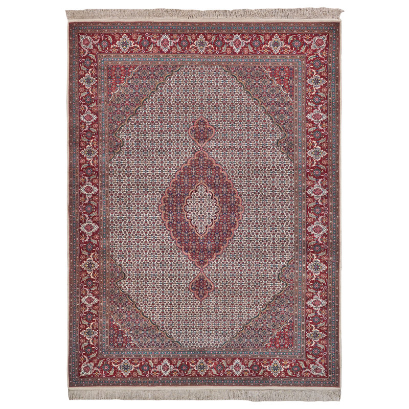 Hand-Knotted Red Floral Wool Rectangular Area Rug 9'3" x 12'2"