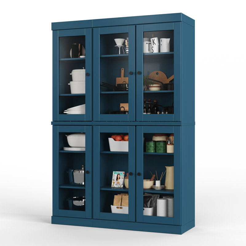 Vaisselier 48,5 po en bois massif et verre, Bleu sarcelle
