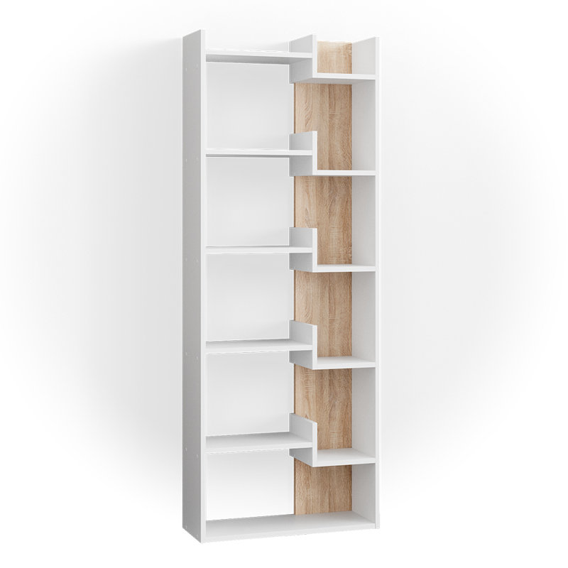 Bonifaz 160.2cm H x 61cm W Engineered Wood Geometric Bookcase, White/Brown