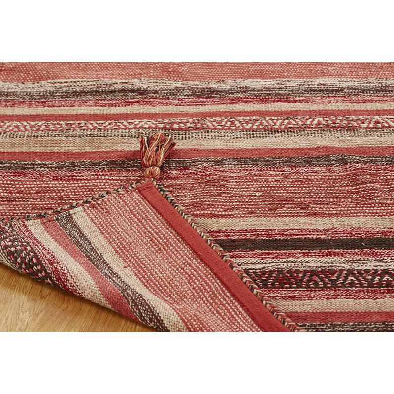 Steffes Striped Hand Knotted Cotton Rust Area Rug, Rectangle 5'6" x 8'6"