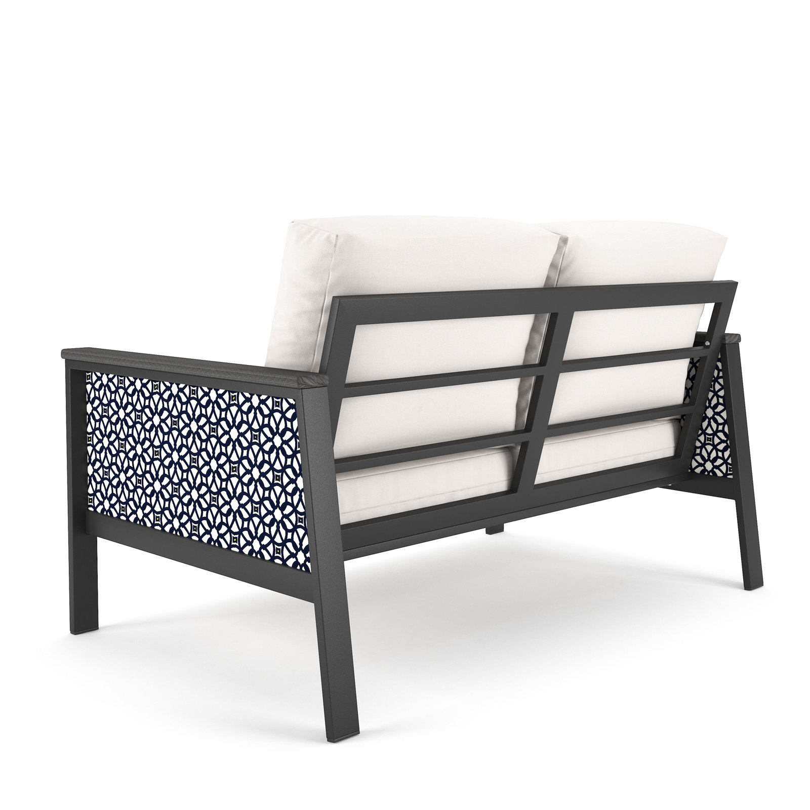 Townsend 55'' Wide Outdoor Loveseat with Sunbrella® Cushions, Canvas White, Black/Lux Indigo Fabric