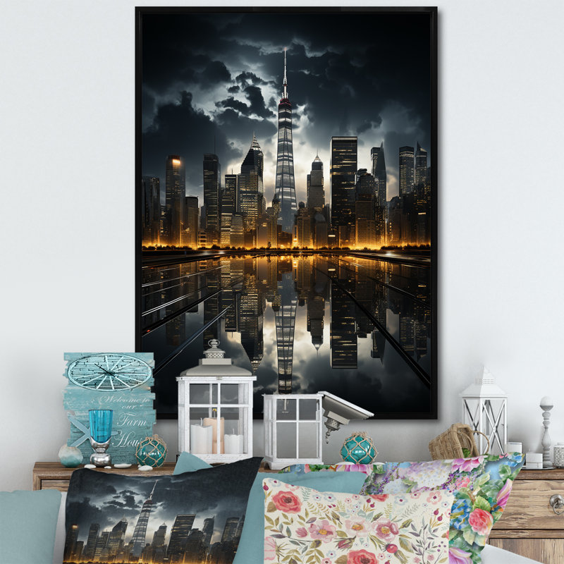 Hoddesdon gratte-ciel monochromatique Metropolis II - impression, H 44 po x l 34 po x P 1,5 po, Cadre flottant noir