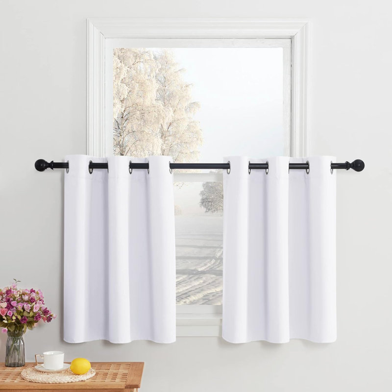 Blackout Small Window Valances, Rustic Farmhouse Curtains Grommet Top Thermal Insulated Window Drapes for Kitchen/Bathroom/Basement, 2 Panels.