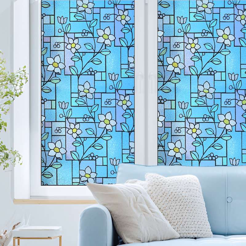 Adhésif décoratif floral pour fenêtre d'intimité, H 23,5 po x l 78 po
