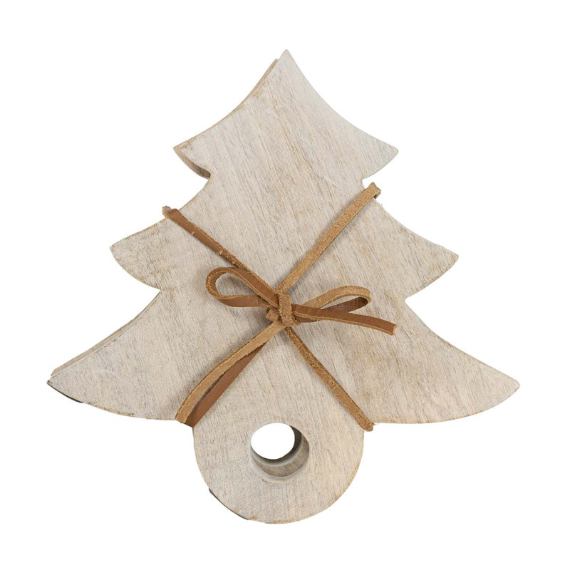 Foreside Home & Garden Set of 4 Tree Boards Whitewash Wood with Leather Tie