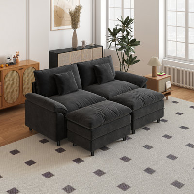 Canapé double en chenille avec deux repose-pieds