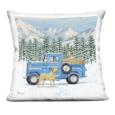 Winter Pups & Truck Decorative Printed Throw Pillow, design by Paul Brent