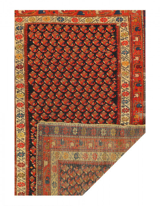 One-of-a-Kind 3'11'' x 5'6'' 1900s Area Rug in Navy Blue/Rust