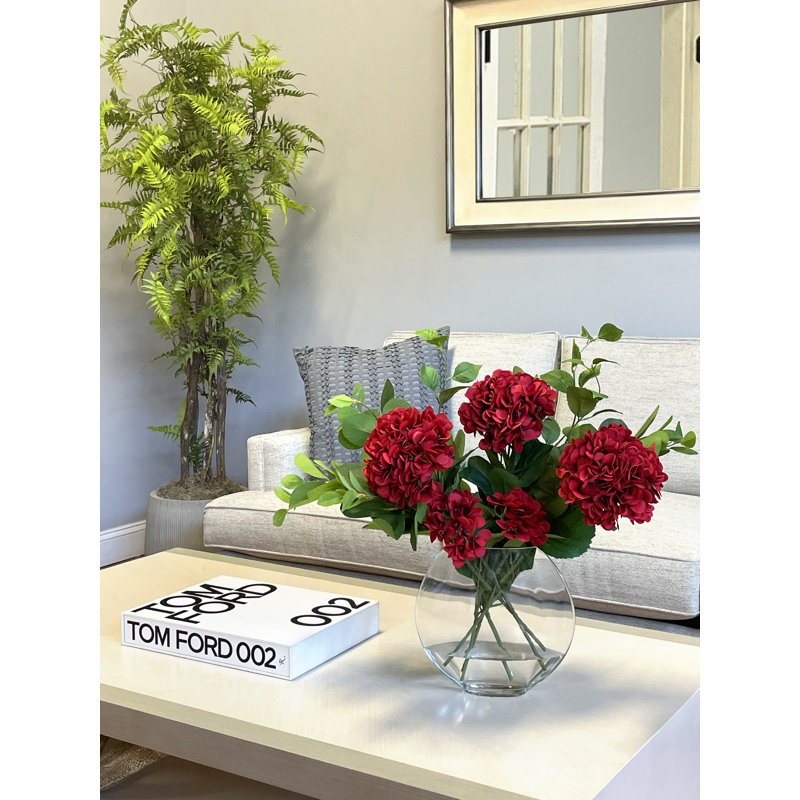 Hydrangea Arrangement in Moon Vase, 20" H x 24" W x 24" D