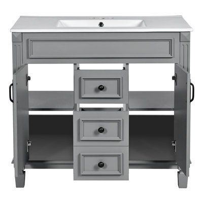 36'' Bathroom Vanity with Top Sink, Modern Bathroom Storage Cabinet with 2 Soft Closing Doors, Single Sink Bathroom Vanity
