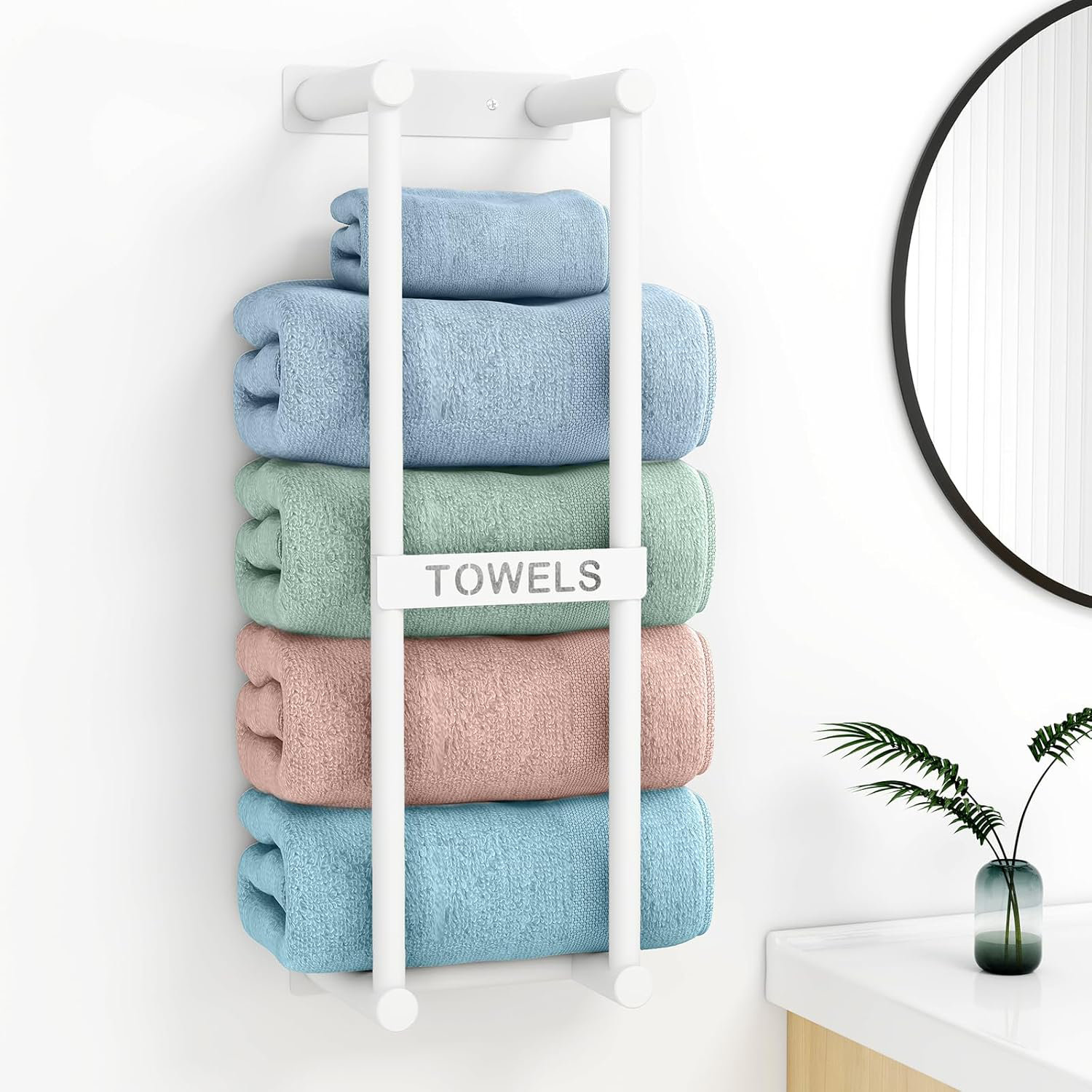 View of JJbaok Space-Saving Bathroom Towel Rack With Crossbar - Wall Mounted ...