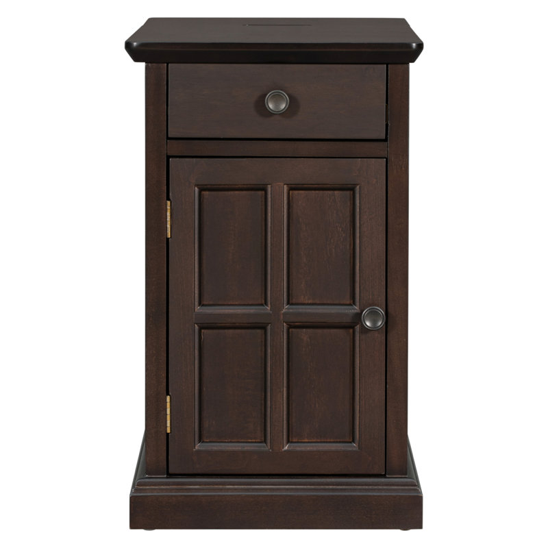 Classic Vintage Livingroom End Table Side Table With USB Ports And One Multifunctional Drawer With Cup Holders, Espresso