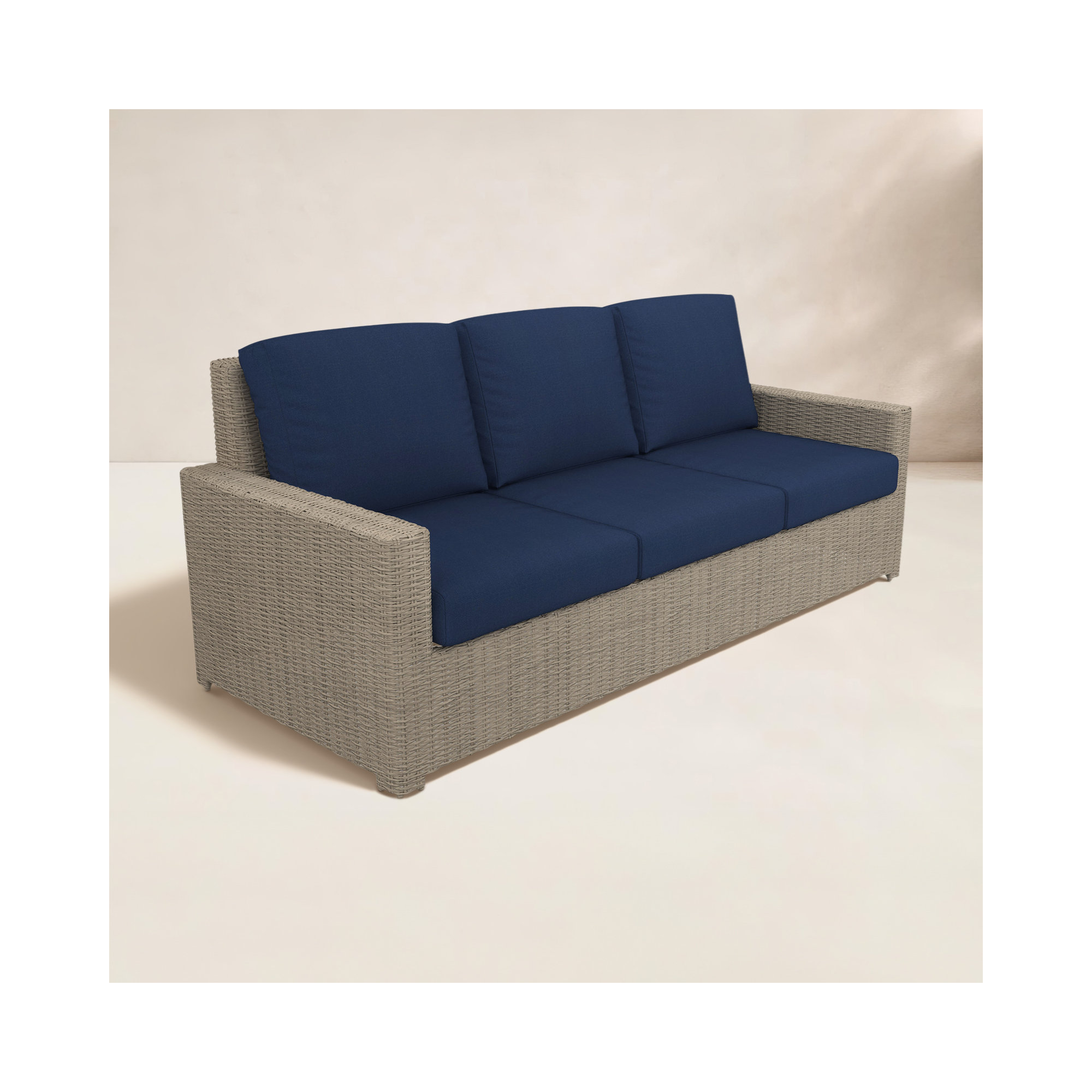 Henri 3 Seat Sofa With Sunbrella Cushions, Canvas Navy