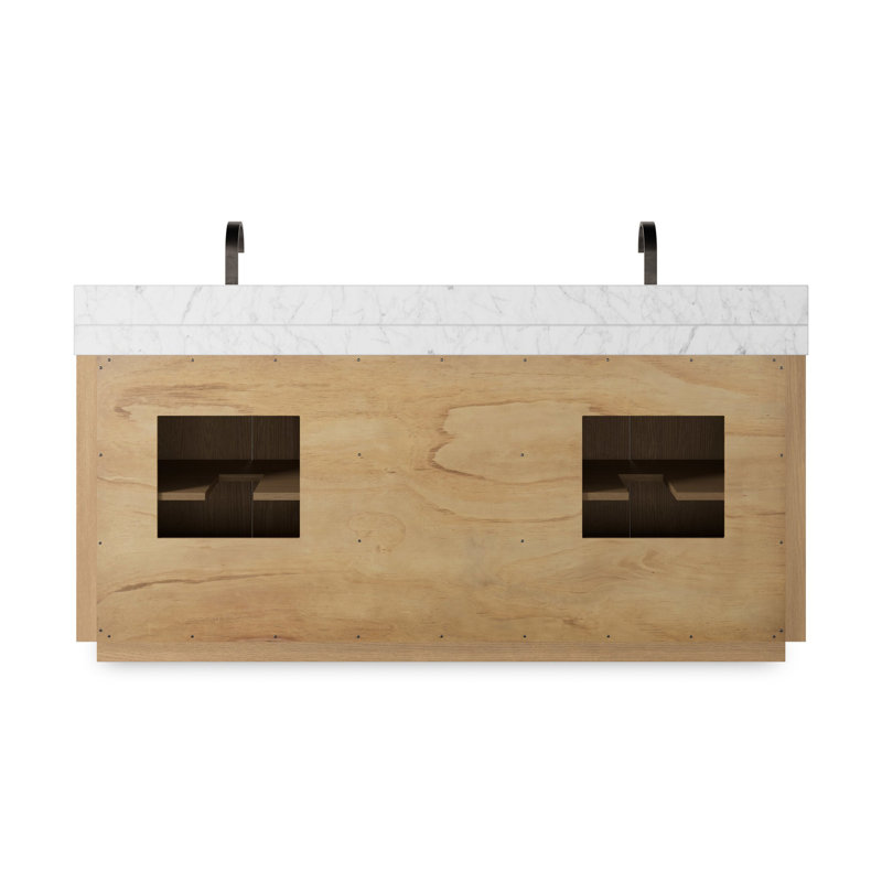 Everett Double Vanity-Satin Light Wash Oak, Satin Light Wash Oak Veneer