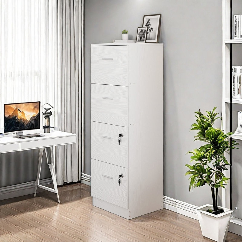 Dorys 15.82"W 4-Drawer File Cabinet, Filing Cabinet With Lock, Wood Storage Cabinet For Letter A4-Sized Files, White