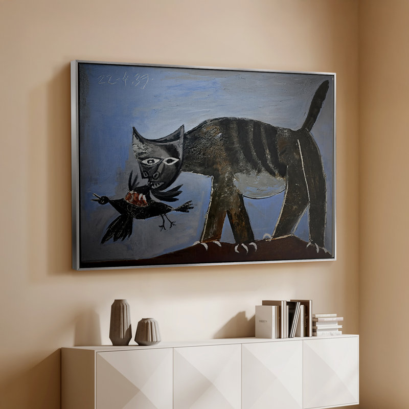 Chat qui attrape un oiseau (Chat saisissant un oiseau), 1939 - Pablo Picasso, toile tendue avec châssis, 26 x 40, Argent