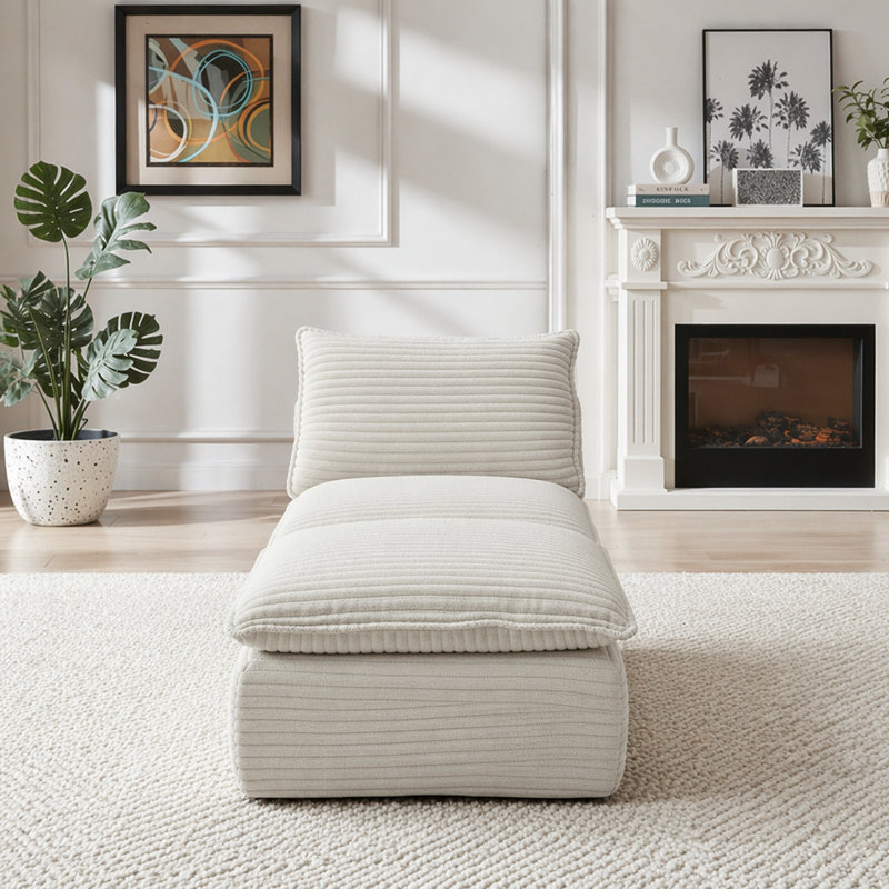 Canapé moderne en velours côtelé, Blanc-1Seat-1Ottman