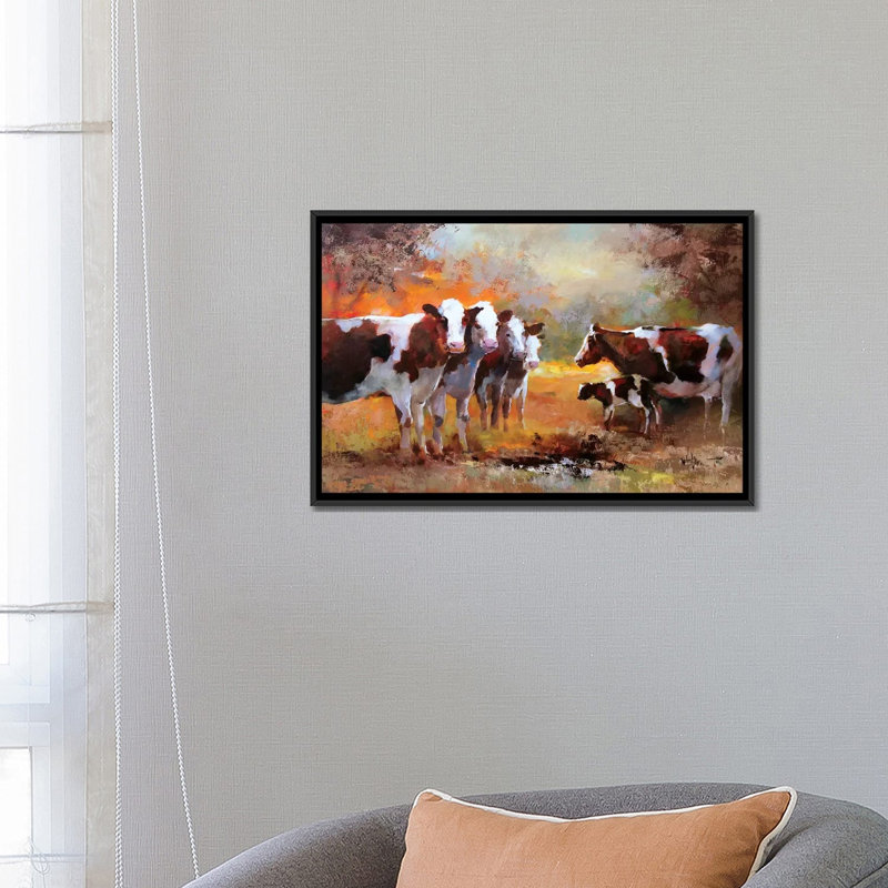 « veau », impression sur toile, H 18 po x l 26 po x P 1,5 po, Toile encadrée noire, Pas de tapis