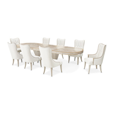 St. Charles 9-Piece Pedestal Dining Room Set - Dove Gray