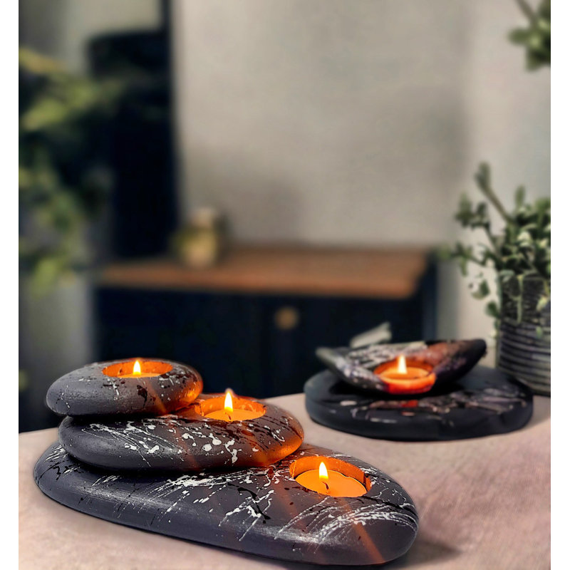 3 Piece Concrete Tabletop Candlestick Set, Grey