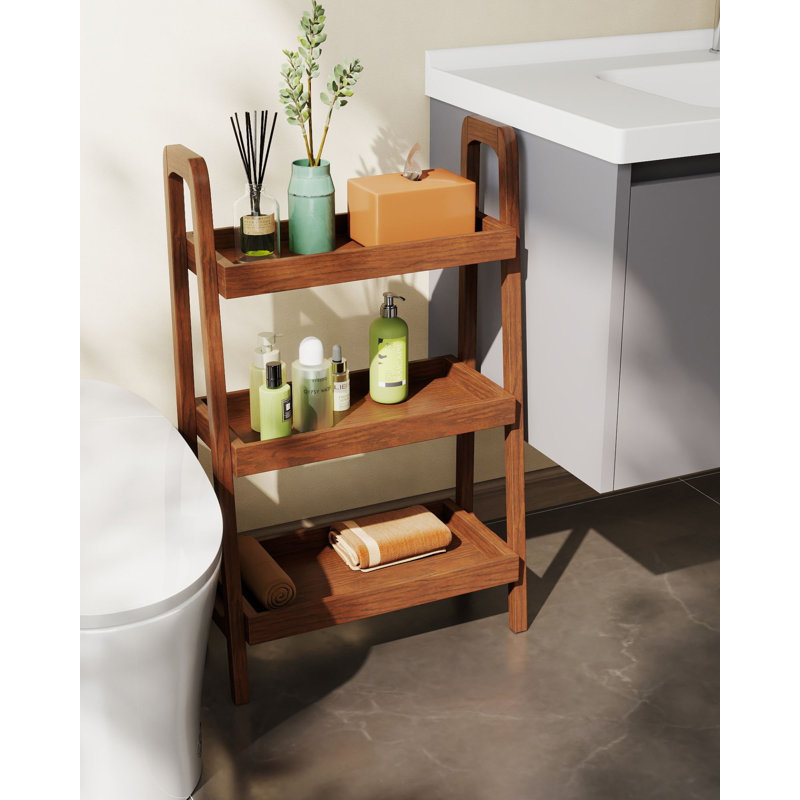 100% Solid Wood 3-tiers Ladder Shelf, Small Bookcase, Ladder Bookshelf, End/side Table For Living Room, Display Storage Open Shelf For Bedroom Kitchen Bathroom (walnut Color)