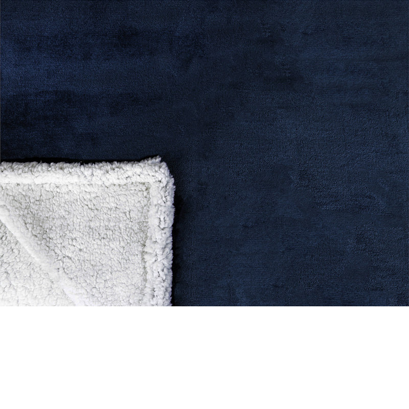 Navy Blue Sherpa Fleece Reversible Throw Blanket