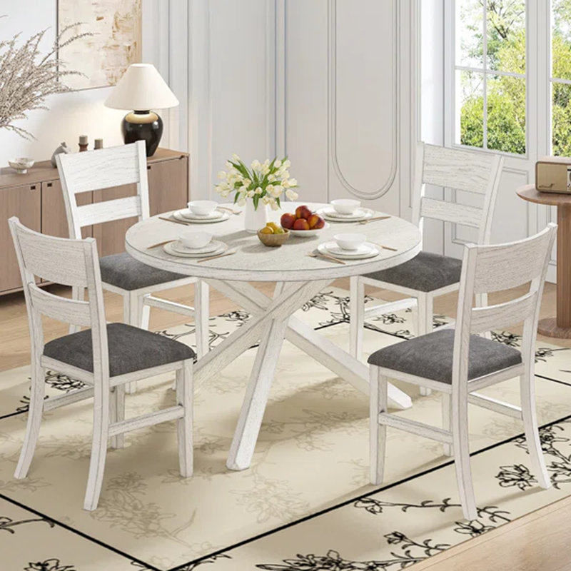 Ensemble 5 pièces de table de salle à manger en bois massif avec chaises rembourrées et dossier