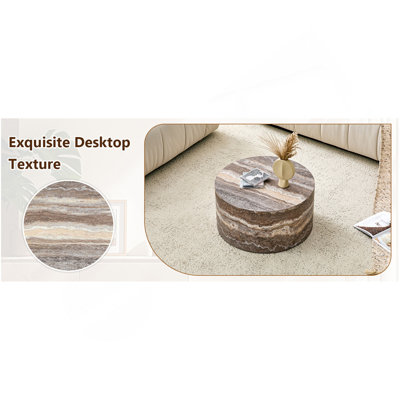 Table basse ronde en panneau de fibres à densité moyenne de 23,6 pouces de diamètre x 11,8 pouces de hauteur avec des meubles en bois aggloméré. Convient aux salons de style industriel ou minimaliste.