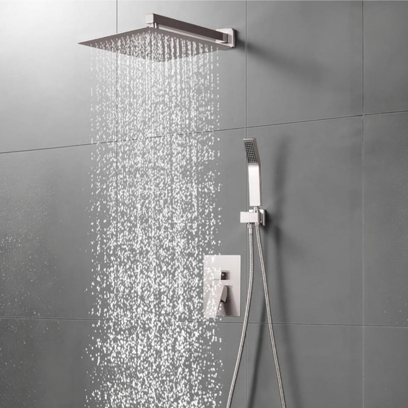 Système de robinet de douche à pression équilibrée 12 po avec douchette à main 12 po, Nickel brossé