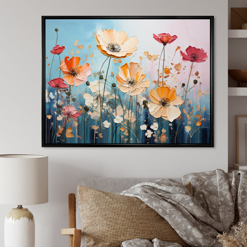 " Meadow Bliss Collage III ", 16" H x 32" W, Black Floater Framed