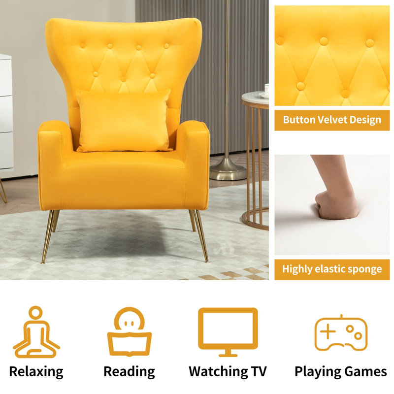 Fauteuil en velours capitonnÃ©, Jaune