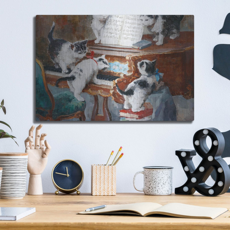 «Kittens jouant du piano» par Luxe Portfolio, art mural en métal Luxe, H 12 po x l 16 po