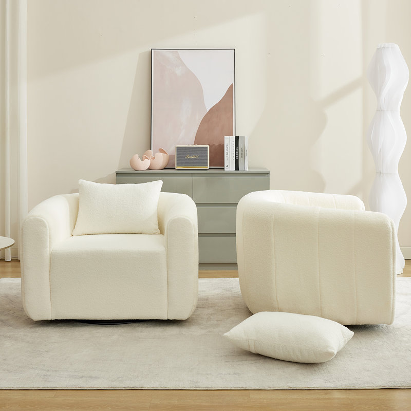 37 Inch Wide Upholstered Swivel Chair(Set Of 2), White Polyester