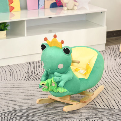 Cheval à bascule pour enfants en forme de grenouille avec musique amusante, ceinture de sécurité et tissu peluche doux pour les enfants de 18 à 36 mois
