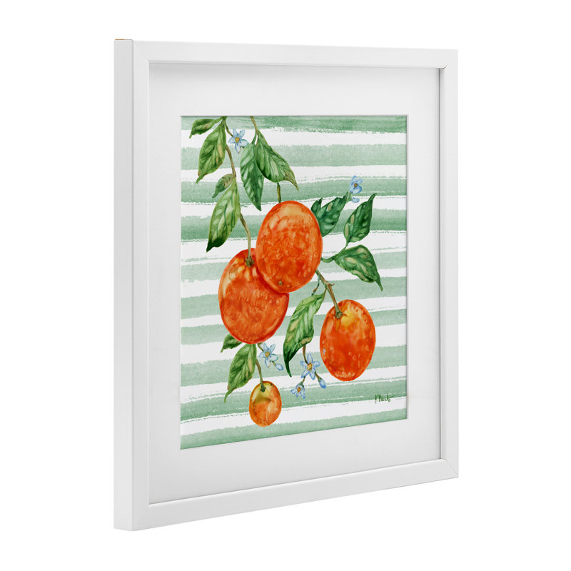Reproduction sous verre de vigne orange juteuse, design par Paul Brent, H 13 po x l 13 po, Cadre blanc côtier
