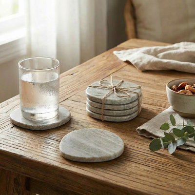 4Pc Beige Marble Pebble Coaster 4X4"
