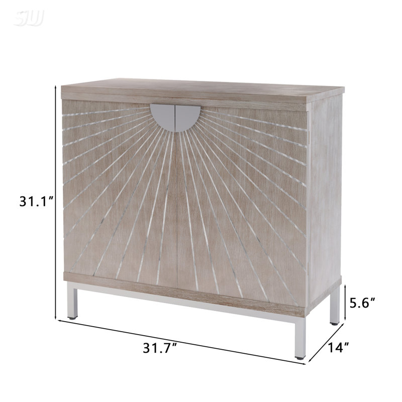 Modern Farmhouse 2-Door Accent Cabinet With Distressed Finish And Unique Handcrafted Door Patterns For Vintage Charm And Storage