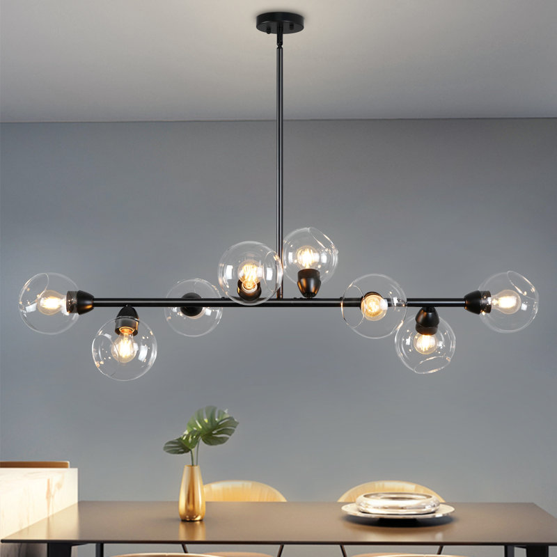 Luminaire linéaire moderne à 8 lumières avec lustre noir pour salle à manger et îlot de cuisine
